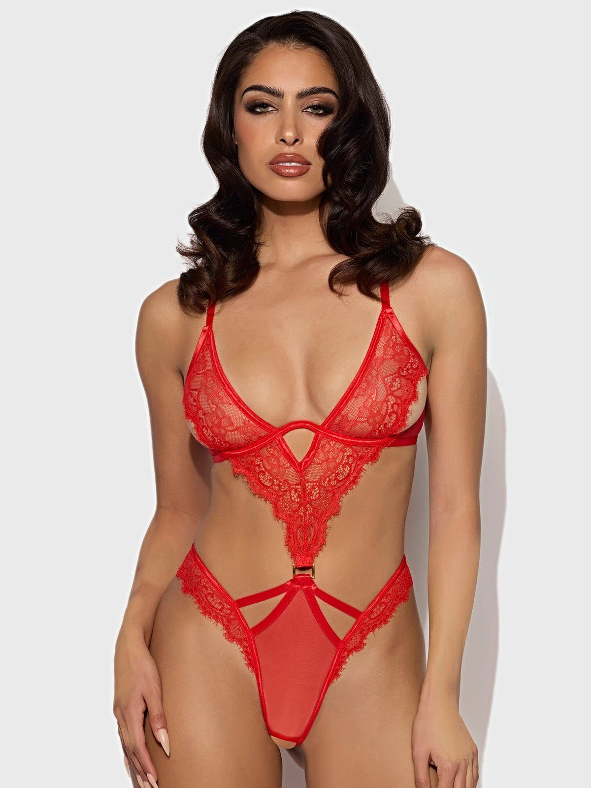 NADIA LACE & MESH CUTOUT TEDDY -