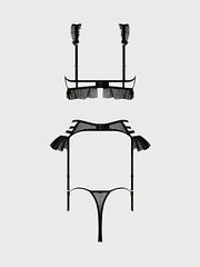 PORTIA SWISS DOT CUTOUT BRA, GARTER & THONG SET -