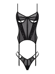 Vivienne Lace Bustier Set With Stretch Lace Mesh, Peekaboo Cups, G-String & Garter Straps -