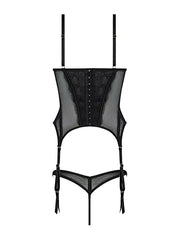 Vivienne Lace Bustier Set With Stretch Lace Mesh, Peekaboo Cups, G-String & Garter Straps -