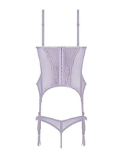 Vivienne Lace Bustier Set With Stretch Lace Mesh, Peekaboo Cups, G-String & Garter Straps -