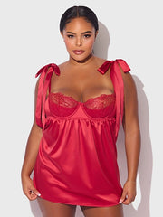 ROSALIE SATIN & EMBROIDERED LACE BABYDOLL & G-STRING SET -
