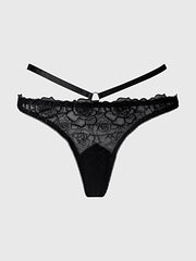 ROSALIE SATIN & EMBROIDERED LACE STRAPPY TANGA -