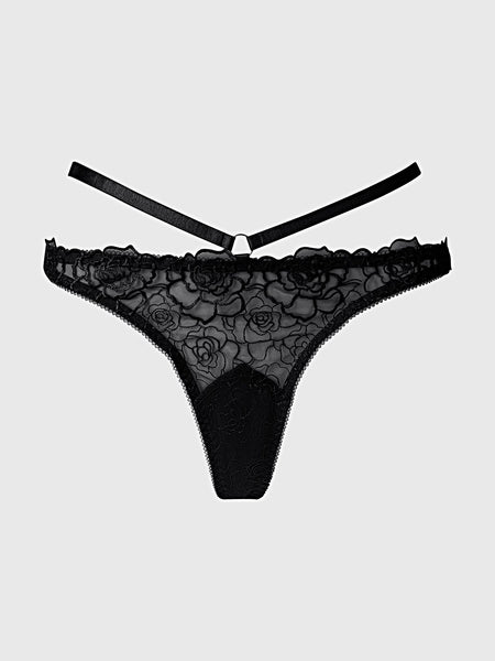 ROSALIE SATIN & EMBROIDERED LACE STRAPPY TANGA -