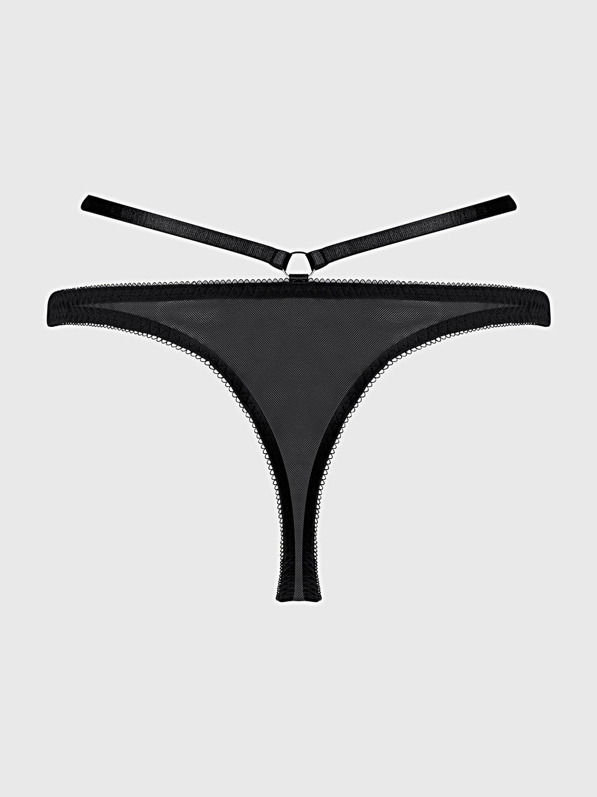 ROSALIE SATIN & EMBROIDERED LACE STRAPPY TANGA -
