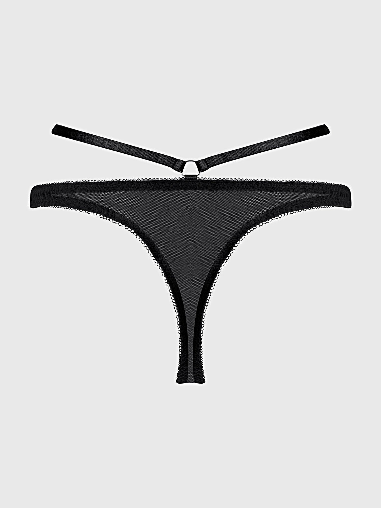 ROSALIE SATIN & EMBROIDERED LACE STRAPPY TANGA -