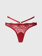 ROSALIE SATIN & EMBROIDERED LACE STRAPPY TANGA -