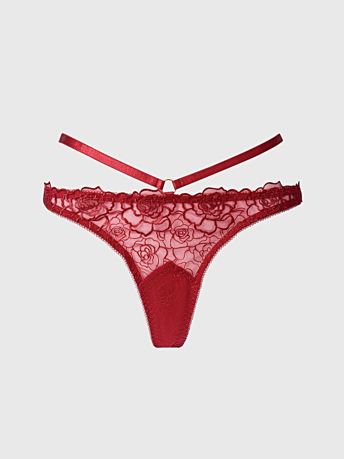 ROSALIE SATIN & EMBROIDERED LACE STRAPPY TANGA -