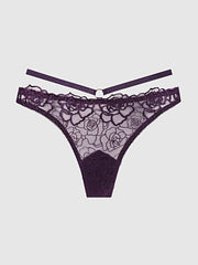 ROSALIE SATIN & EMBROIDERED LACE STRAPPY TANGA -