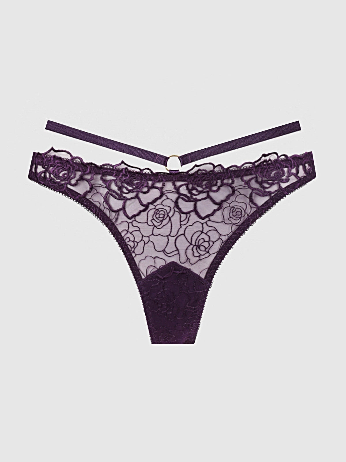 ROSALIE SATIN & EMBROIDERED LACE STRAPPY TANGA -