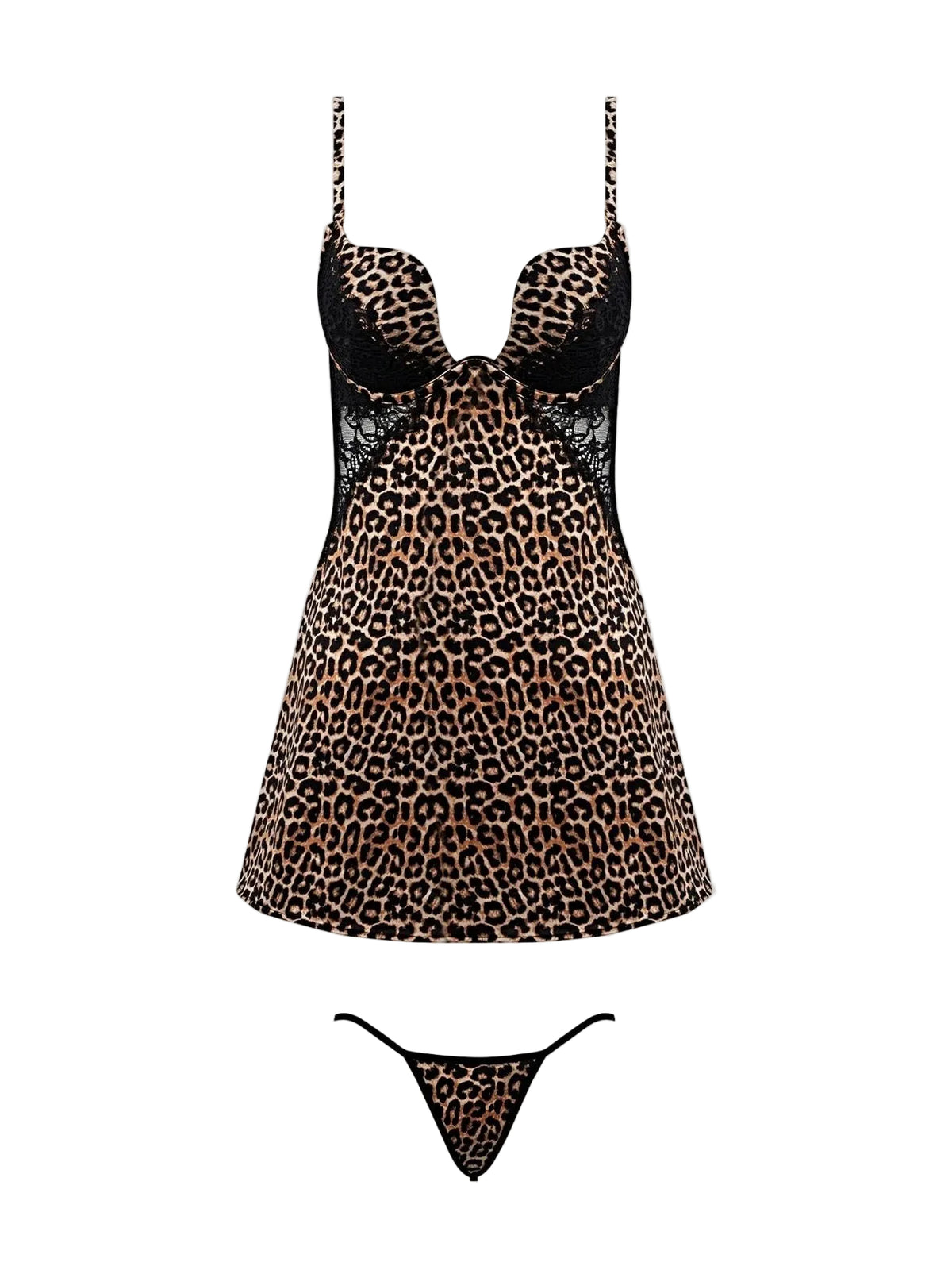Devon Satin Babydoll Lingerie Set – Silky Plunge Push-Up With Lace And G-String -