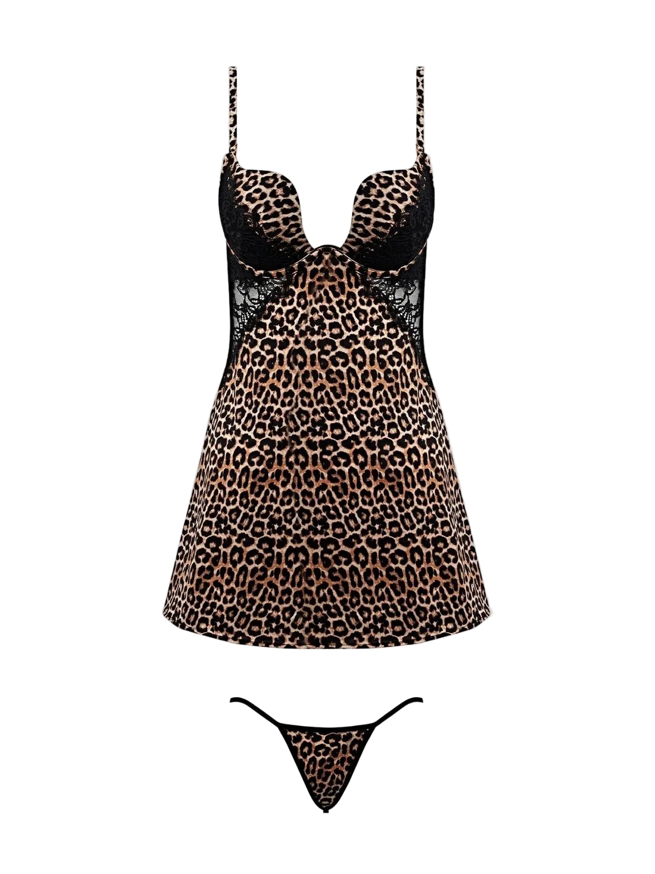 Devon Satin Babydoll Lingerie Set – Silky Plunge Push-Up With Lace And G-String -