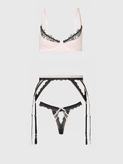 JOCELYN SATIN & LACE PUSH UP BRA, GARTER, & TANGA SET -