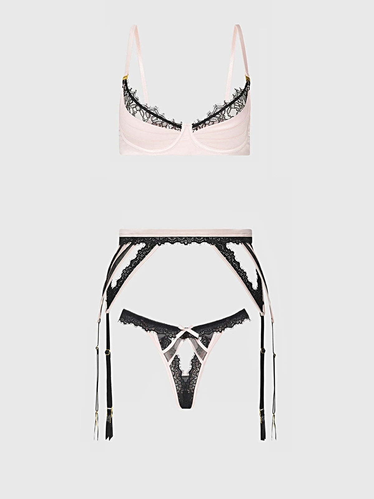 JOCELYN SATIN & LACE PUSH UP BRA, GARTER, & TANGA SET -