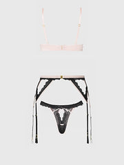 JOCELYN SATIN & LACE PUSH UP BRA, GARTER, & TANGA SET -