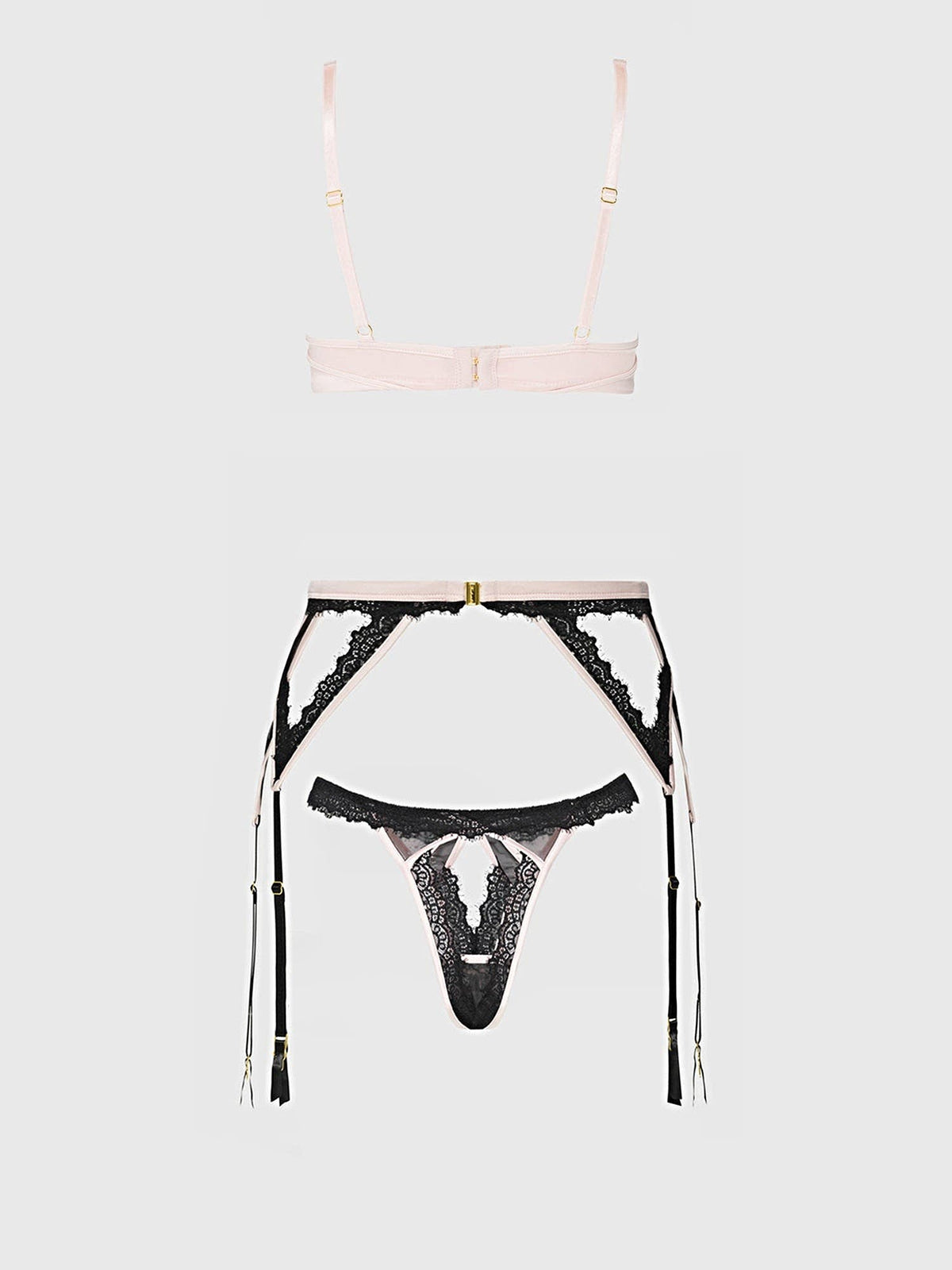 JOCELYN SATIN & LACE PUSH UP BRA, GARTER, & TANGA SET -