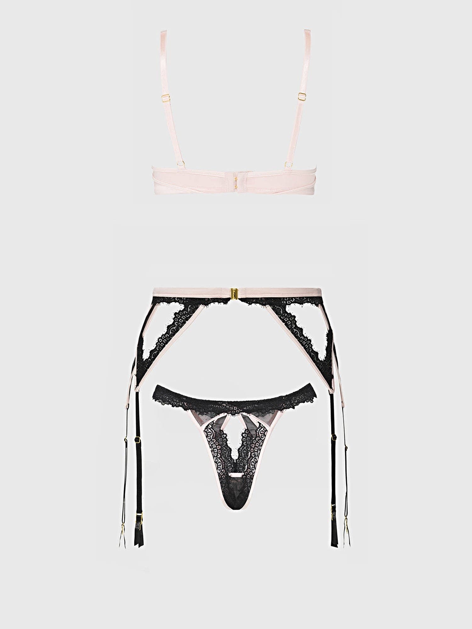 JOCELYN SATIN & LACE PUSH UP BRA, GARTER, & TANGA SET -