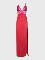 JOCELYN SATIN & LACE LONG HIGH SLIT GOWN -