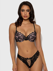 SAVANNAH LACE PUSH UP PLUNGE BRA & TANGA SET -