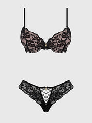 SAVANNAH LACE PUSH UP PLUNGE BRA & TANGA SET -