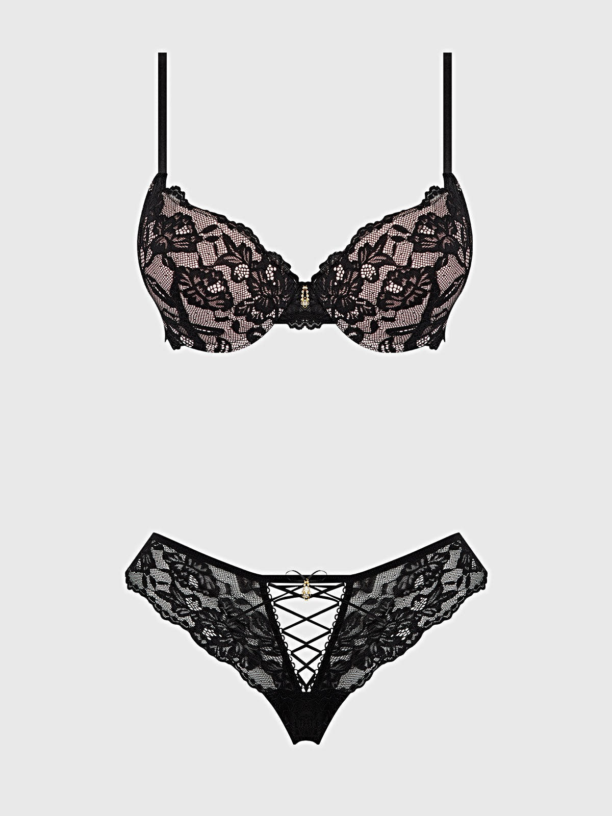 SAVANNAH LACE PUSH UP PLUNGE BRA & TANGA SET -
