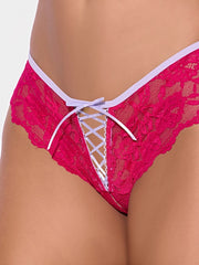 BELLA LACE UP FRONT LACE CROTCHLESS TANGA - PANTY