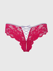 BELLA LACE UP FRONT LACE CROTCHLESS TANGA - PANTY