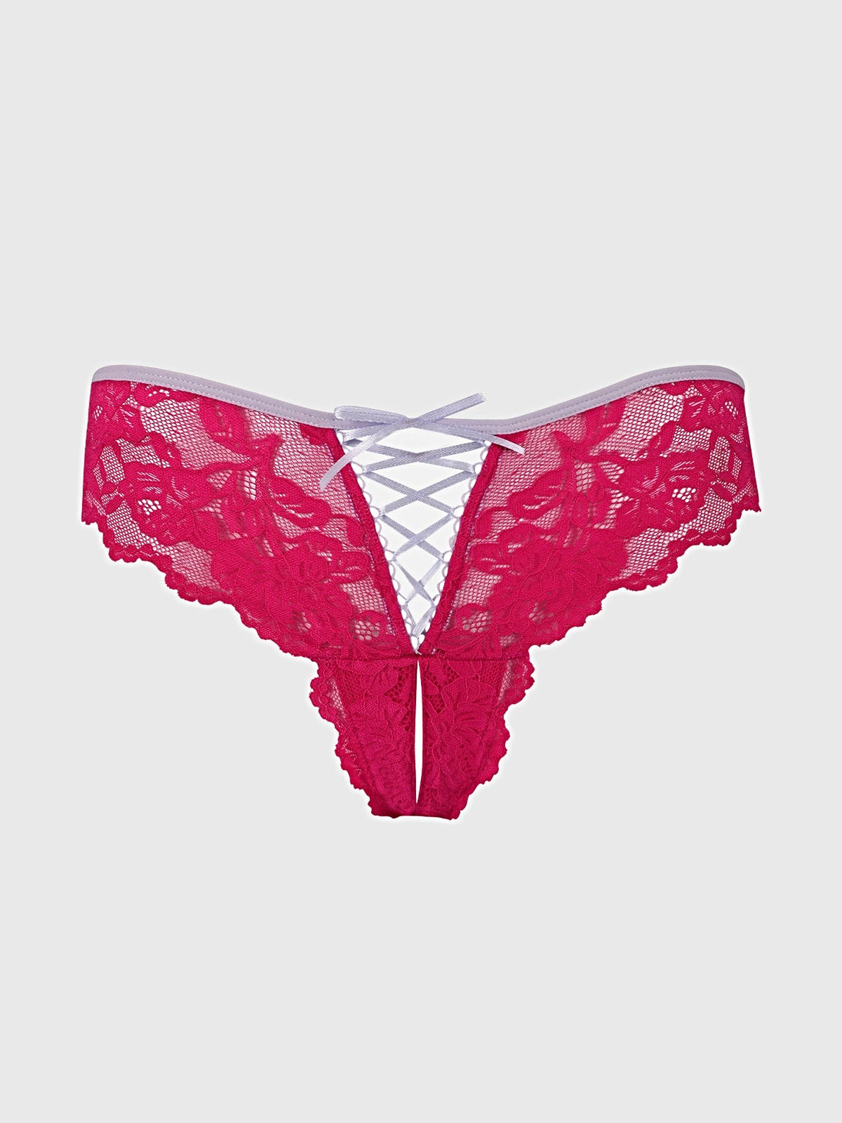 BELLA LACE UP FRONT LACE CROTCHLESS TANGA - PANTY