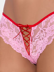 BELLA LACE UP FRONT LACE CROTCHLESS TANGA - PANTY