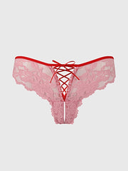 BELLA LACE UP FRONT LACE CROTCHLESS TANGA - PANTY