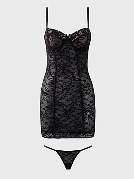 SAVANNAH LACE PUSH UP CHEMISE & G-STRING SET -