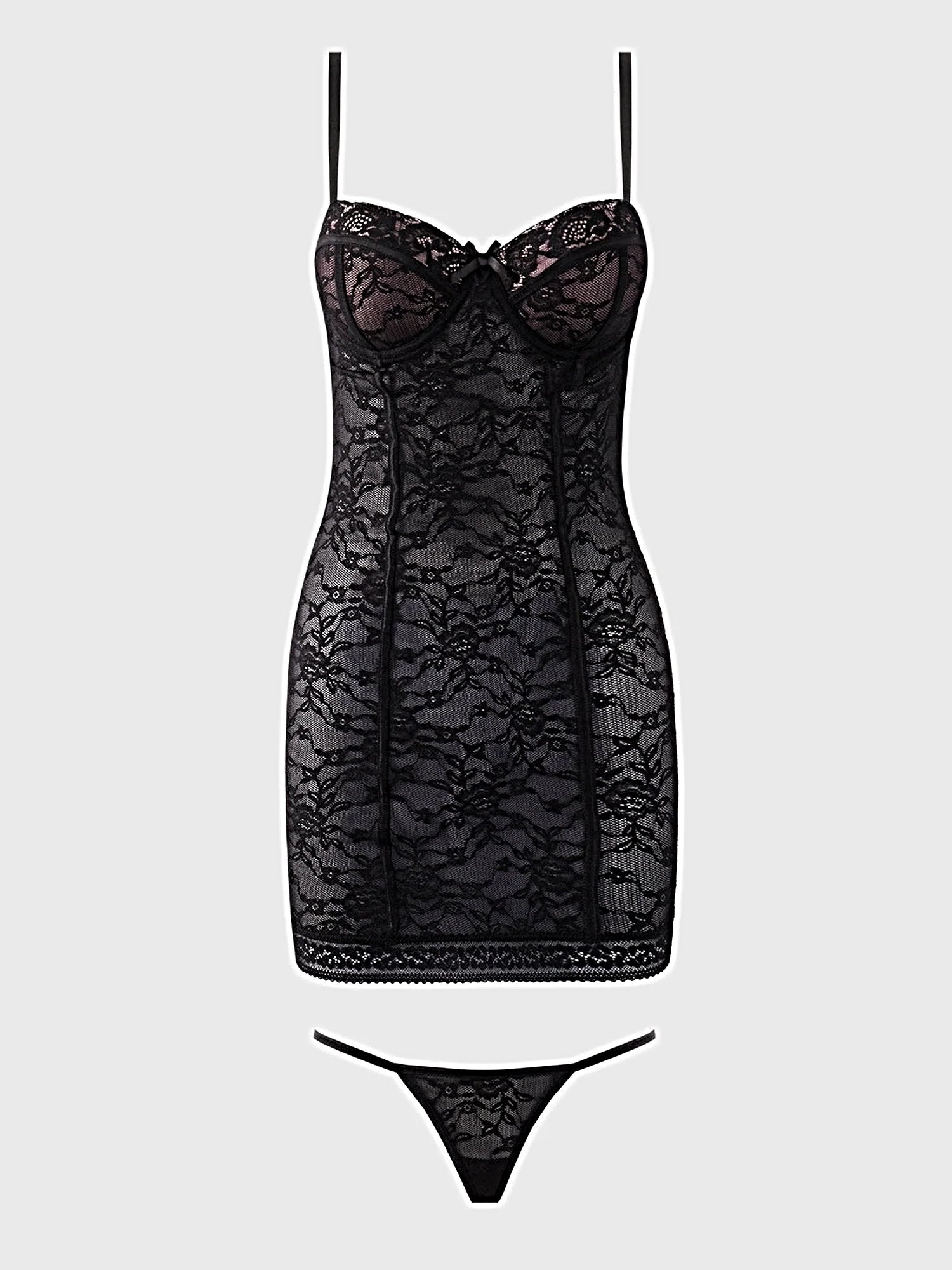 SAVANNAH LACE PUSH UP CHEMISE & G-STRING SET -
