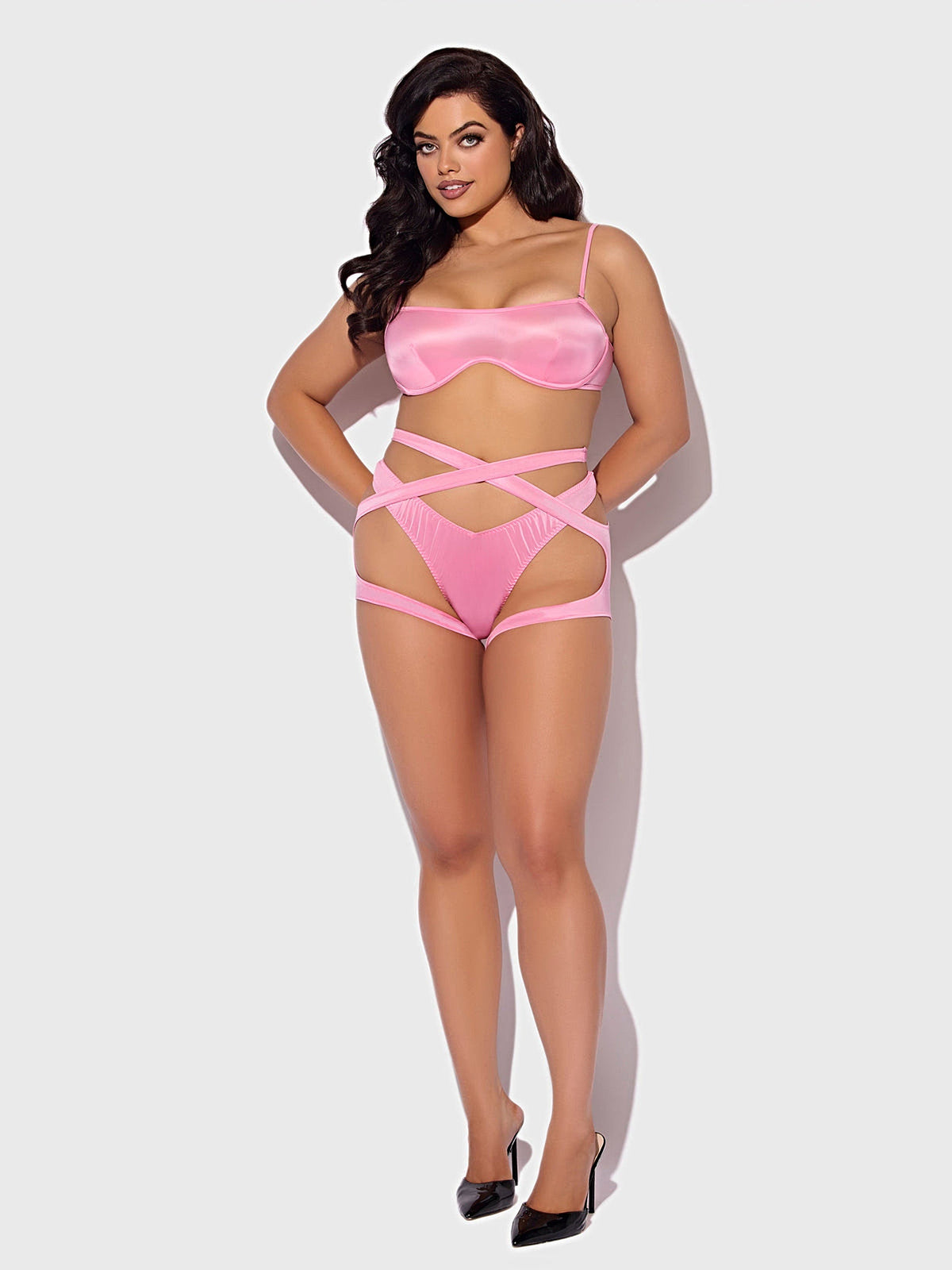 ZOE OIL SLICK BANDEAU BRA, WRAP GARTER & TANGA SET -