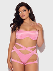 ZOE OIL SLICK BANDEAU BRA, WRAP GARTER & TANGA SET -