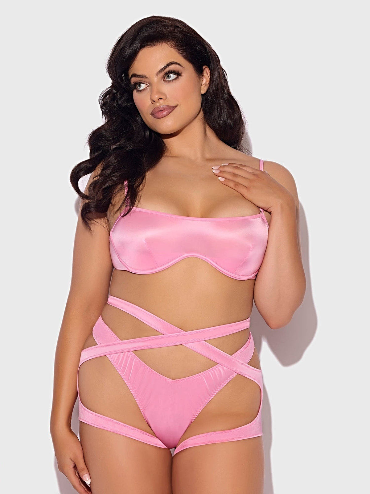 ZOE OIL SLICK BANDEAU BRA, WRAP GARTER & TANGA SET -