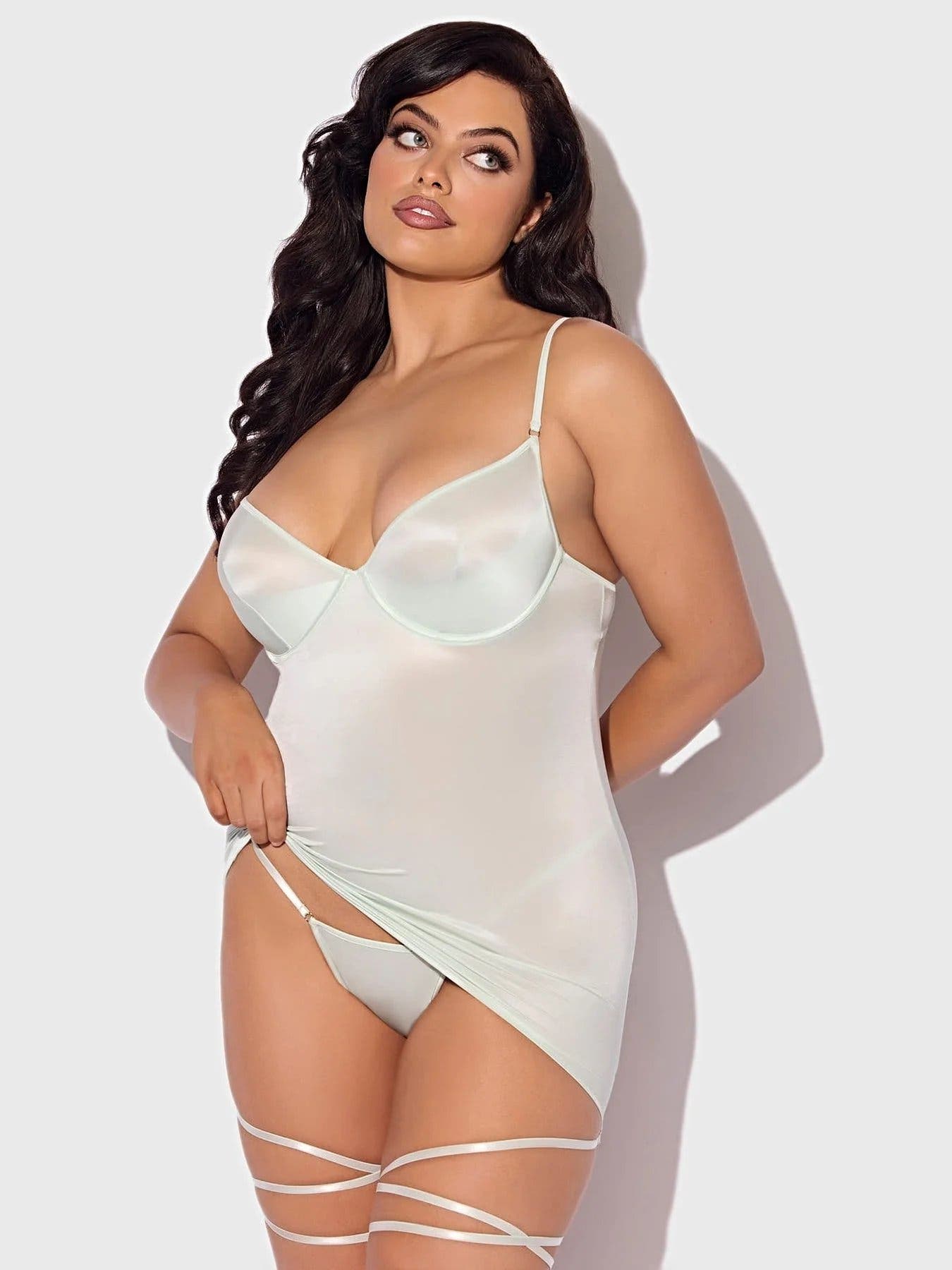 ZOE OIL SLICK WRAP GARTER CHEMISE SET -