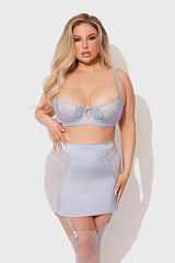 Sienna Satin & Lace Bra Skirt Tanga Set With Backless Skirt & Detachable Garters -