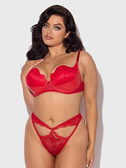 KIKI LACE & FAUX LEATHER BALCONETTE & OPEN BACK HIPSTER SET -
