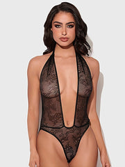 KIKI LACE PLUNGE HALTER TEDDY -