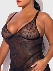 Kiki Lace Chemise Lingerie Set With Wireless Cups, Strappy Open Back & G-String -