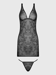 Kiki Lace Chemise Lingerie Set With Wireless Cups, Strappy Open Back & G-String -