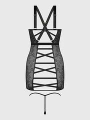Kiki Lace Chemise Lingerie Set With Wireless Cups, Strappy Open Back & G-String -
