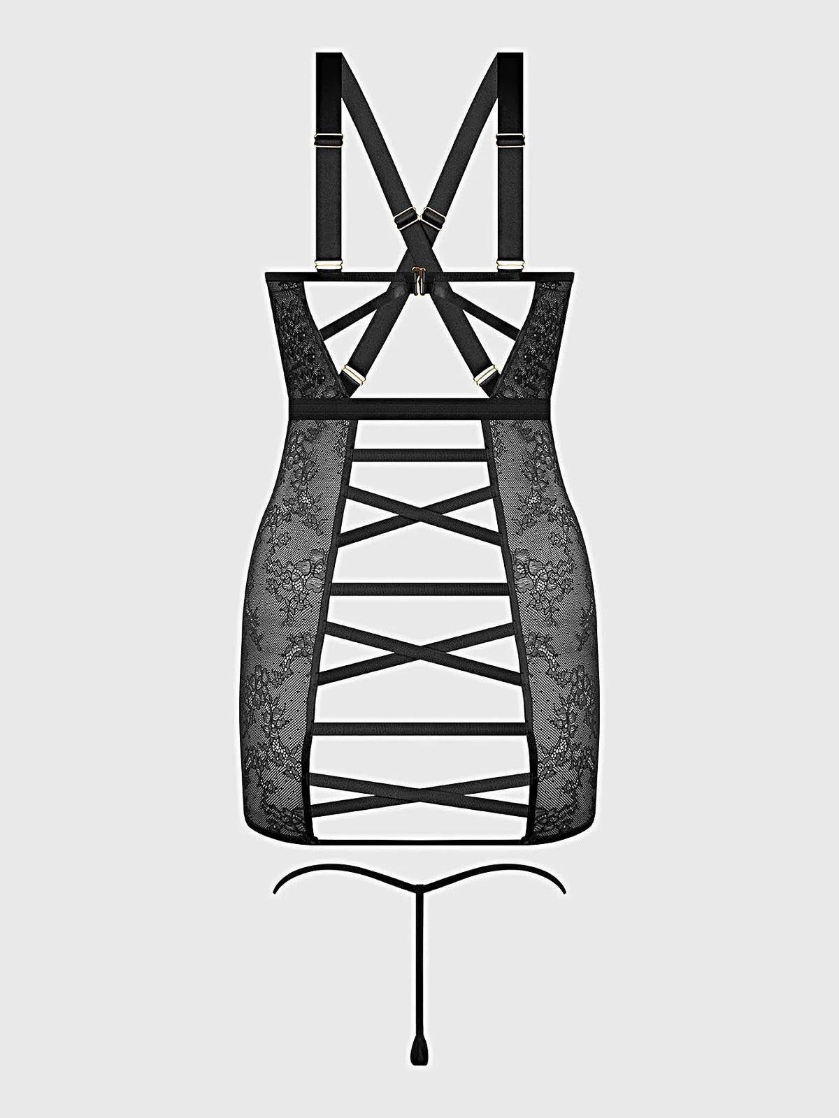 Kiki Lace Chemise Lingerie Set With Wireless Cups, Strappy Open Back & G-String -