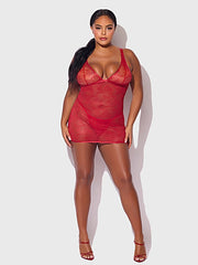 Kiki Lace Chemise Lingerie Set With Wireless Cups, Strappy Open Back & G-String -