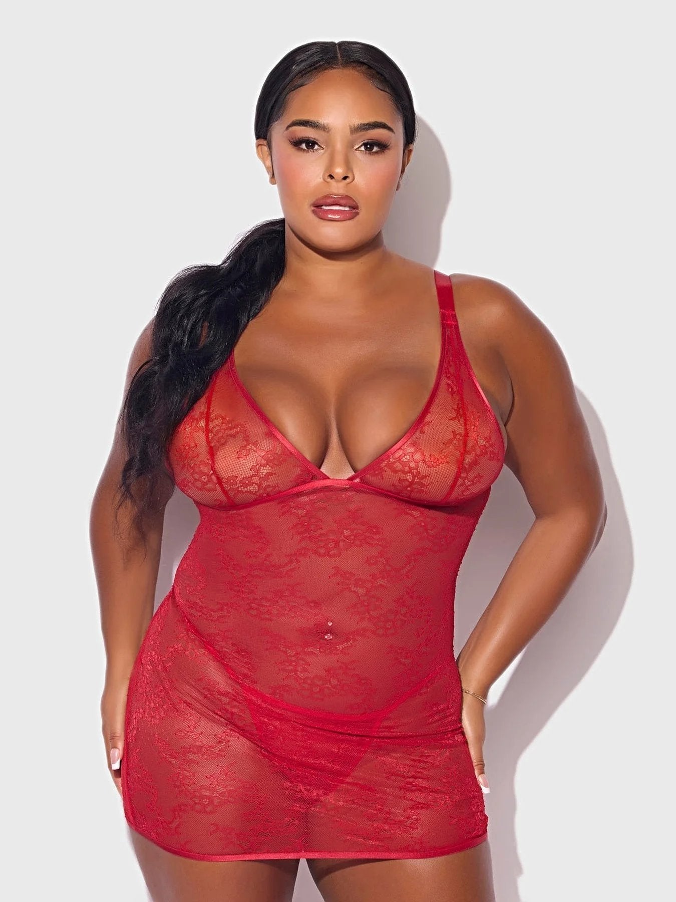 Kiki Lace Chemise Lingerie Set With Wireless Cups, Strappy Open Back & G-String -