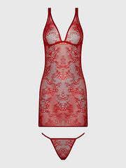 Kiki Lace Chemise Lingerie Set With Wireless Cups, Strappy Open Back & G-String -