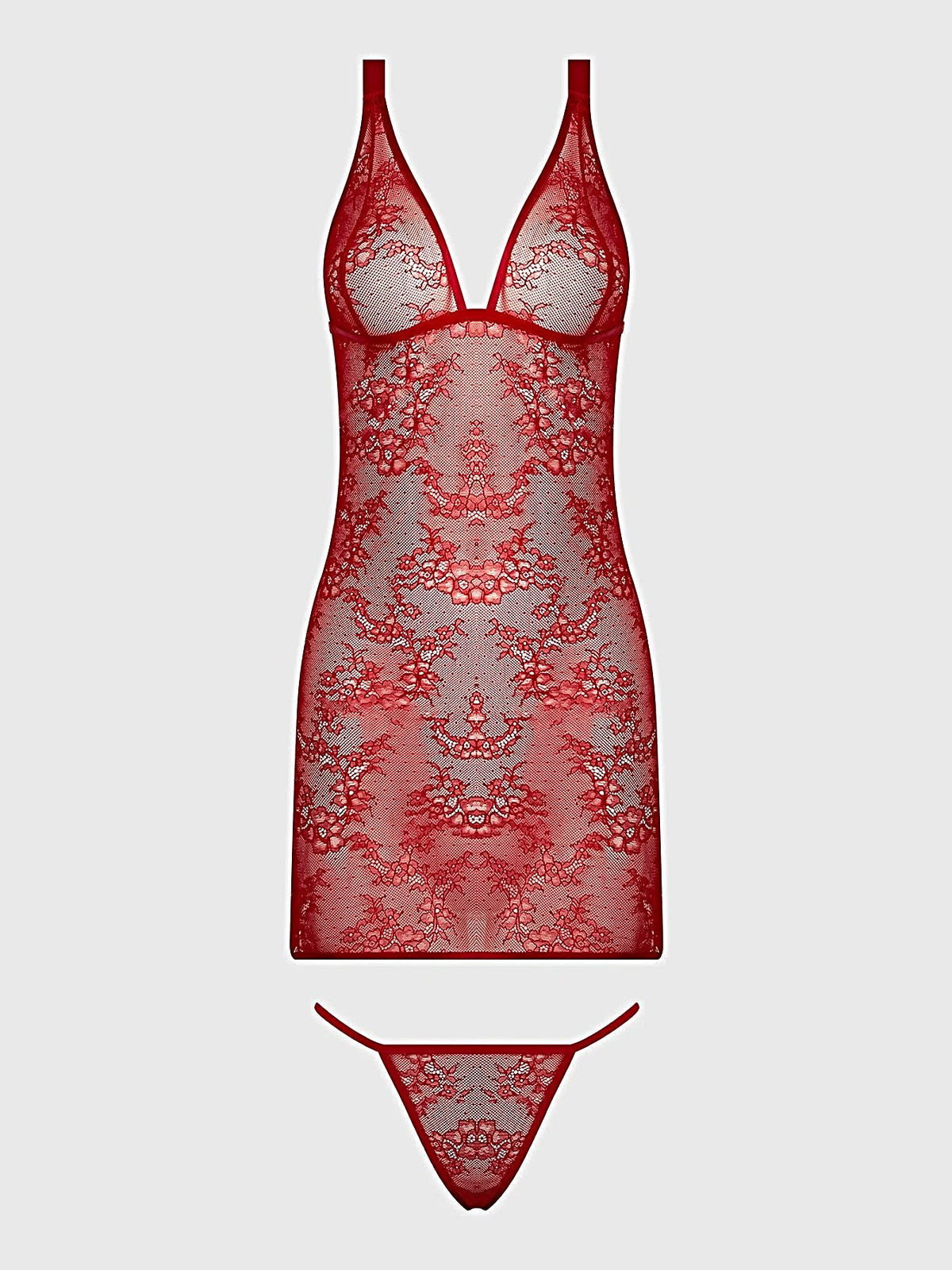 Kiki Lace Chemise Lingerie Set With Wireless Cups, Strappy Open Back & G-String -