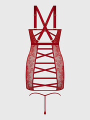 Kiki Lace Chemise Lingerie Set With Wireless Cups, Strappy Open Back & G-String -