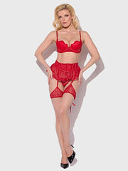 KIKI LACE & FAUX LEATHER SKIRTED GARTER BELT -