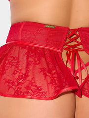 KIKI LACE & FAUX LEATHER SKIRTED GARTER BELT -